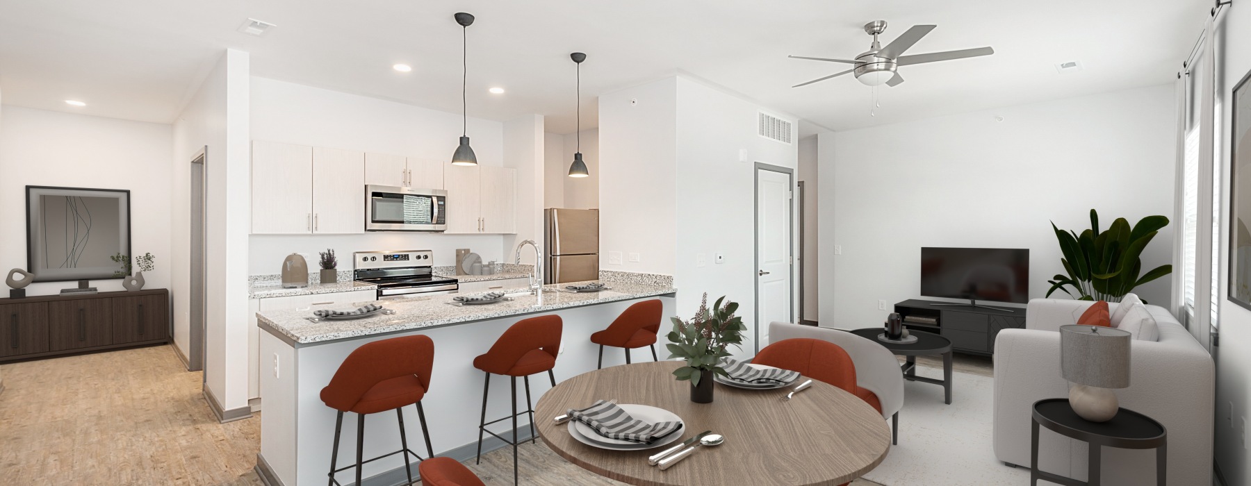 Styled kitchen and living room